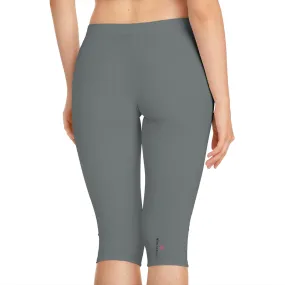 Charcoal Grey Women's Capri Leggings, Knee-Length Polyester Capris Tights-Made in USA (US Size: XS-2XL)