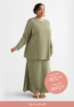 Chasmeena Raya4All Classic Kurung Set - Olive Green