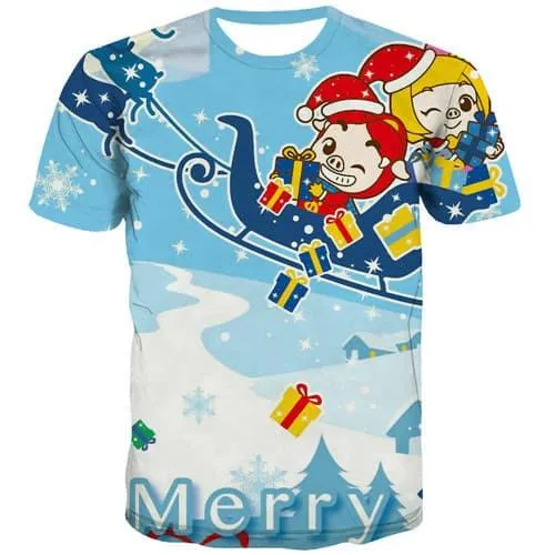 Christmas T-shirt Men Snowflake Tshirt Printed Funny Tshirts Novelty Deer T-shirts Graphic Santa Claus Tshirts Cool Short Sleeve