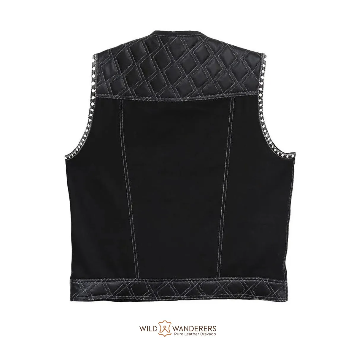 Classic Quilted & Leather Diamond Denim Rider Vest