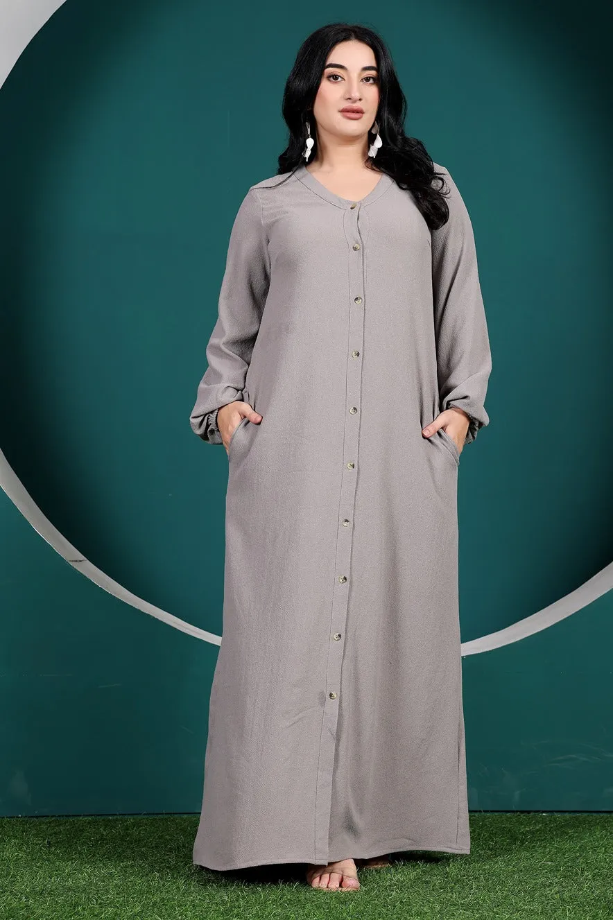 Cloud Grey Solid Buttoned Dress