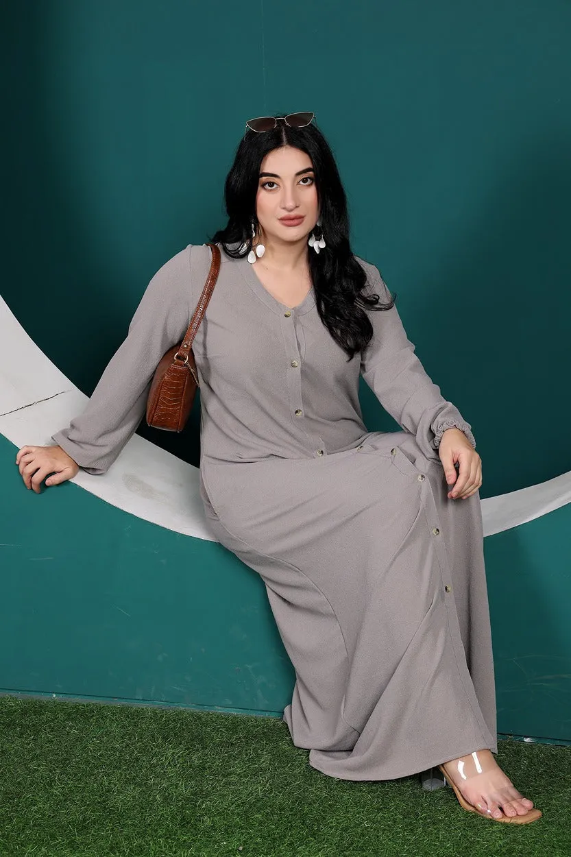 Cloud Grey Solid Buttoned Dress