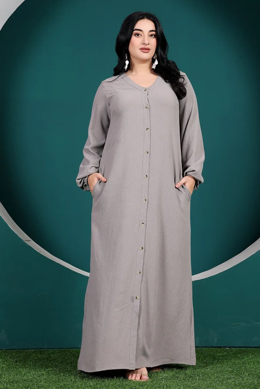 Cloud Grey Solid Buttoned Dress