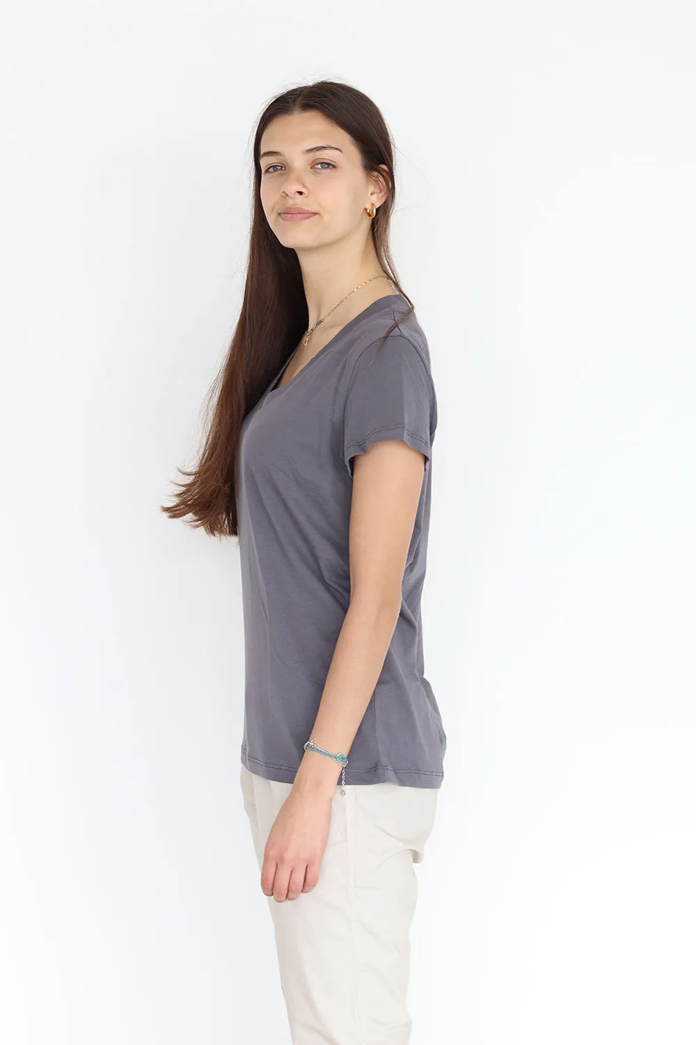 Cotton V T-Shirt Dark Gray