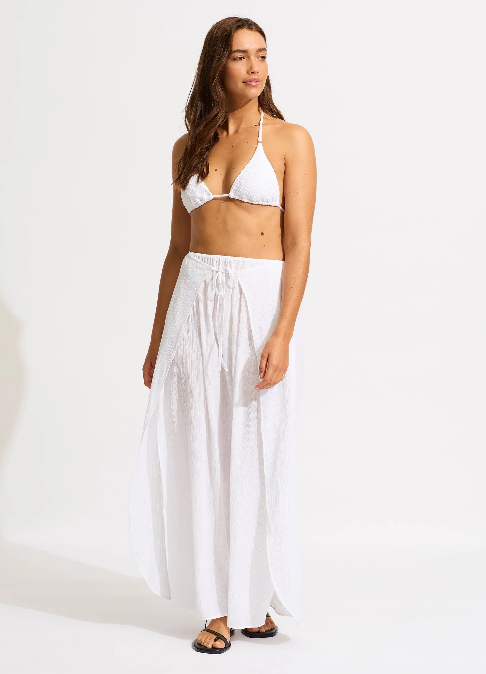 Crinkle Wrap Maxi Skirt - White