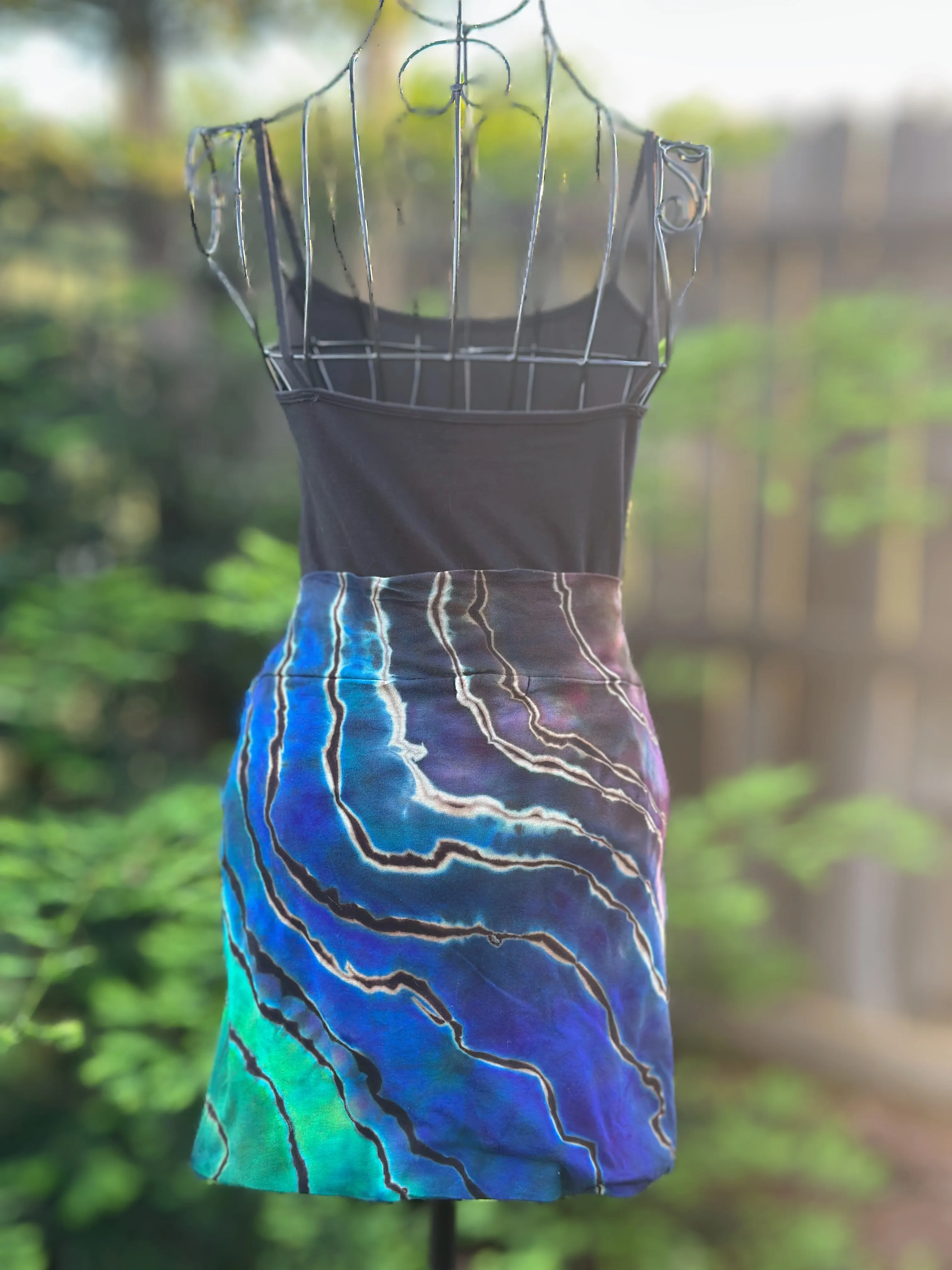 Custom Blue Rayon Dress, Reverse Geode Maxi Dress & Reverse Geode Mini Skirt for Jessica