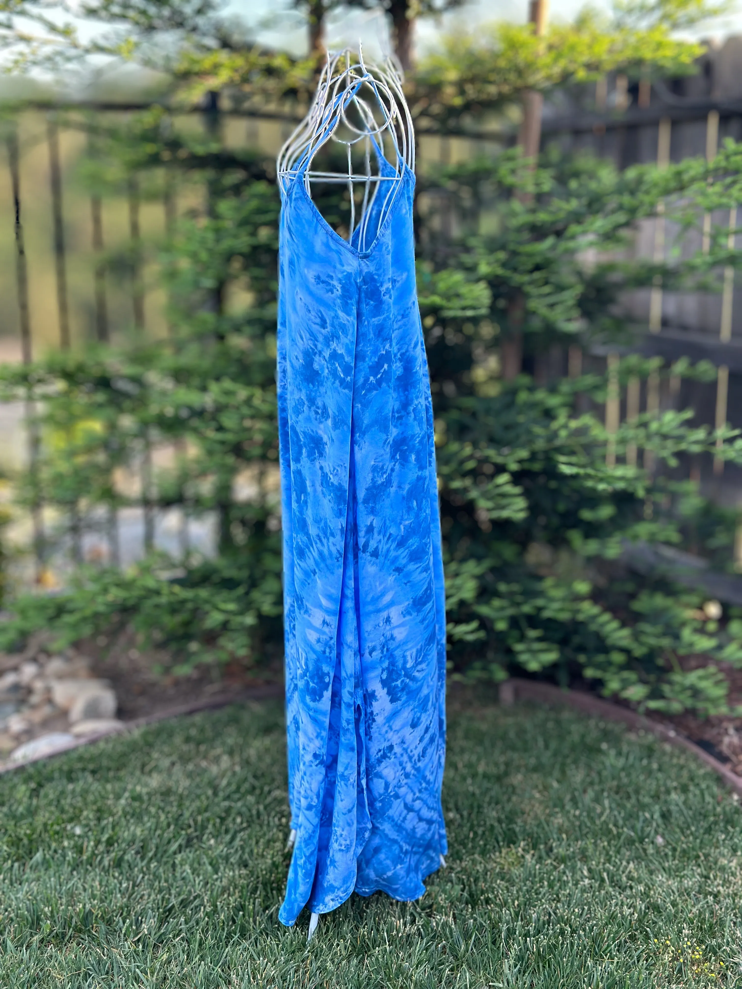 Custom Blue Rayon Dress, Reverse Geode Maxi Dress & Reverse Geode Mini Skirt for Jessica