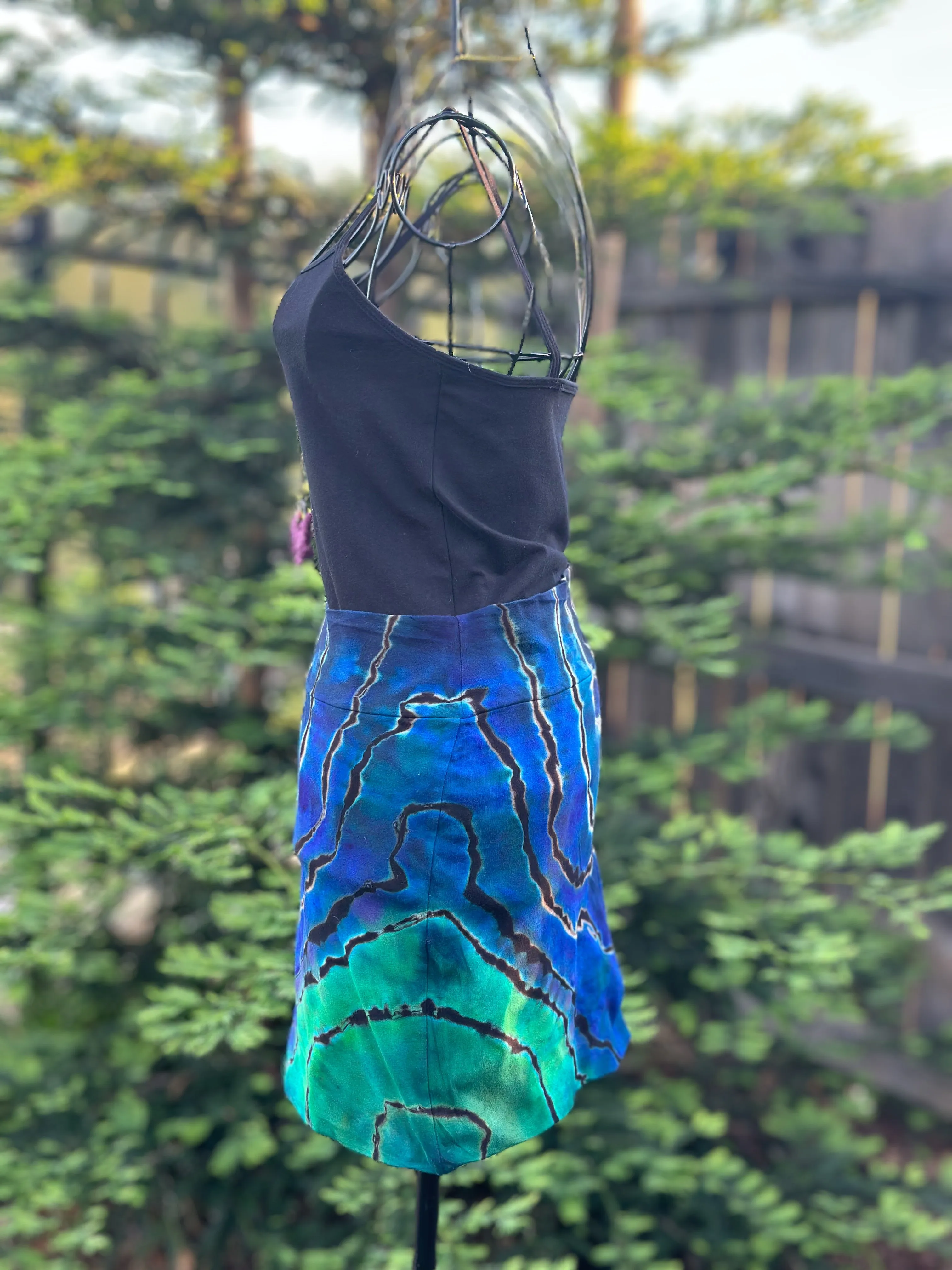 Custom Blue Rayon Dress, Reverse Geode Maxi Dress & Reverse Geode Mini Skirt for Jessica