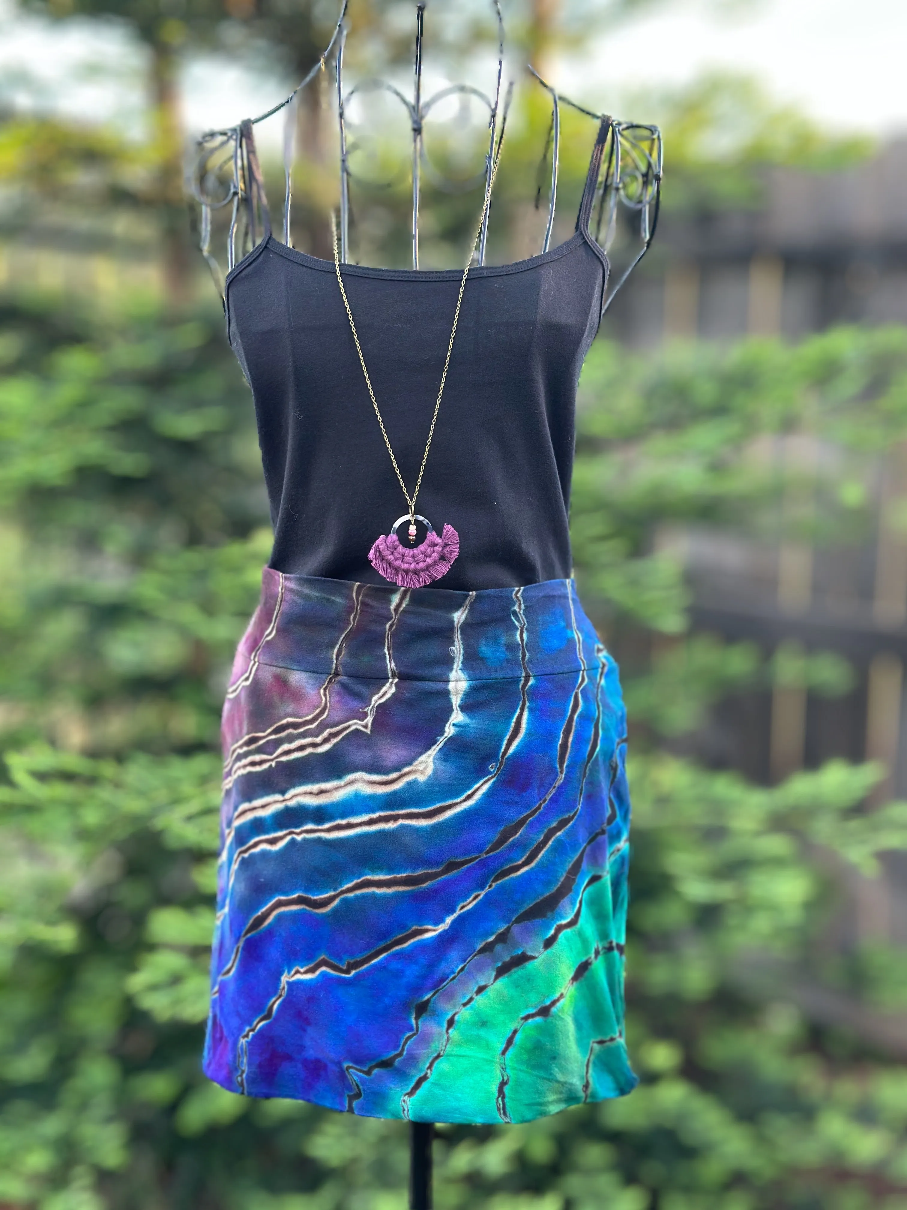 Custom Blue Rayon Dress, Reverse Geode Maxi Dress & Reverse Geode Mini Skirt for Jessica