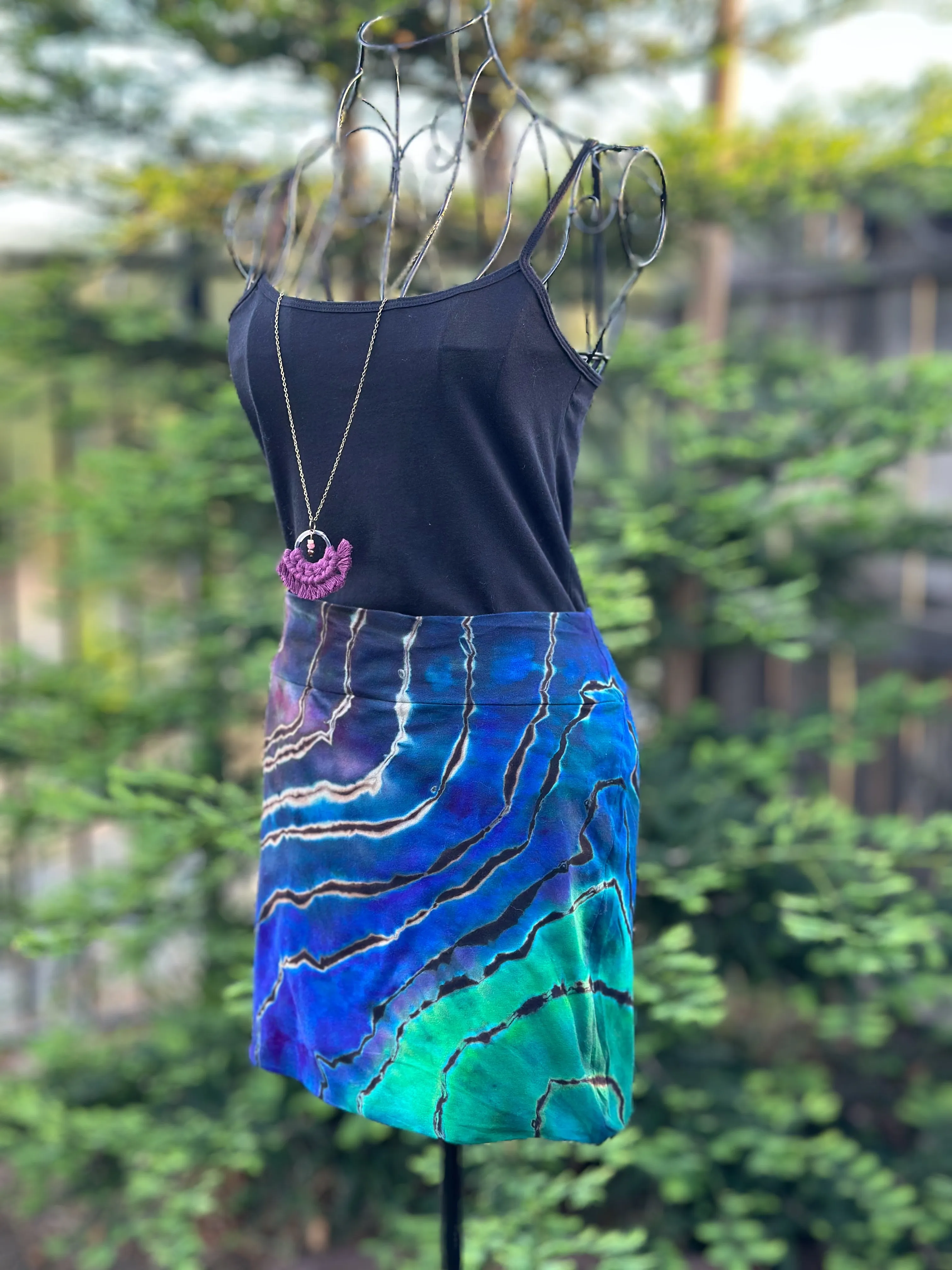 Custom Blue Rayon Dress, Reverse Geode Maxi Dress & Reverse Geode Mini Skirt for Jessica