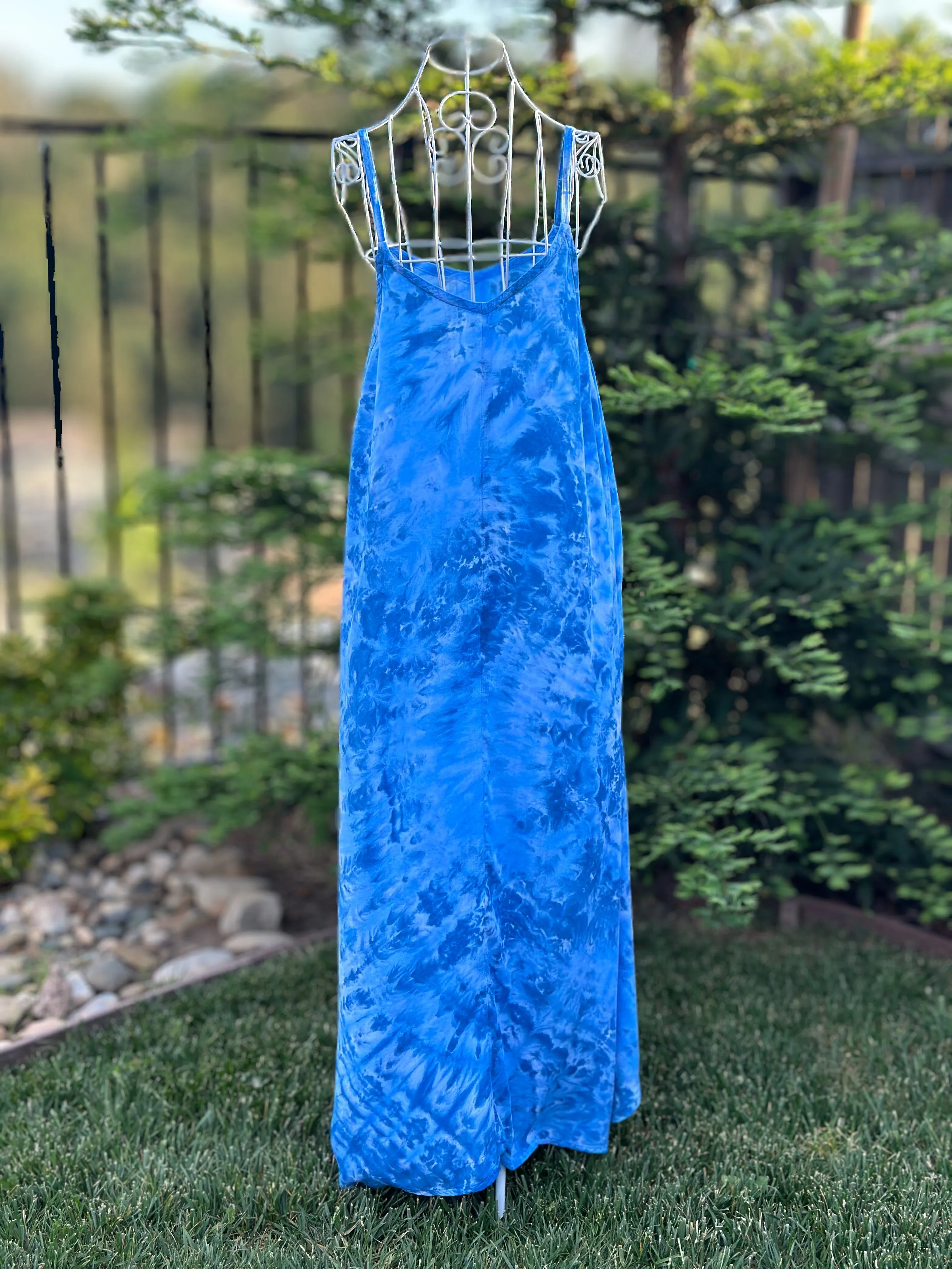 Custom Blue Rayon Dress, Reverse Geode Maxi Dress & Reverse Geode Mini Skirt for Jessica