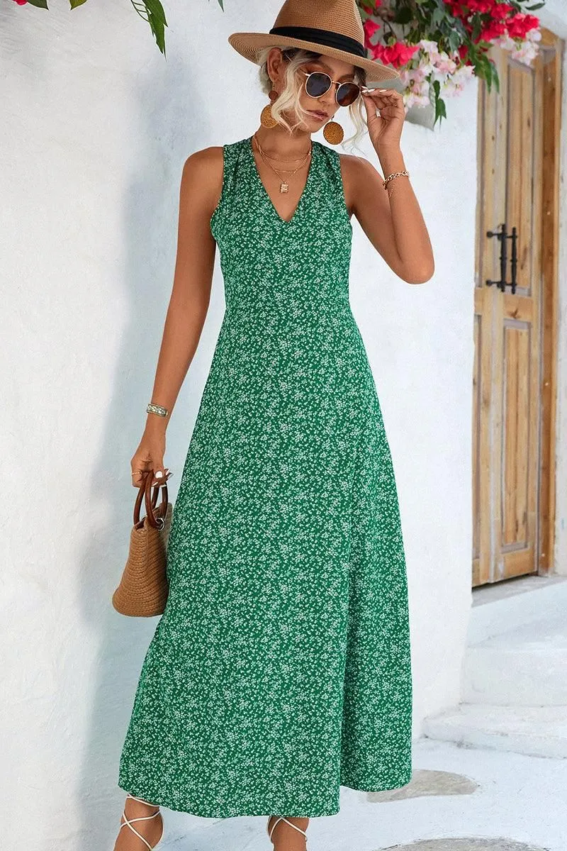 CUT OUT BACK DETAILED PATTERNED WOMEN DRESS