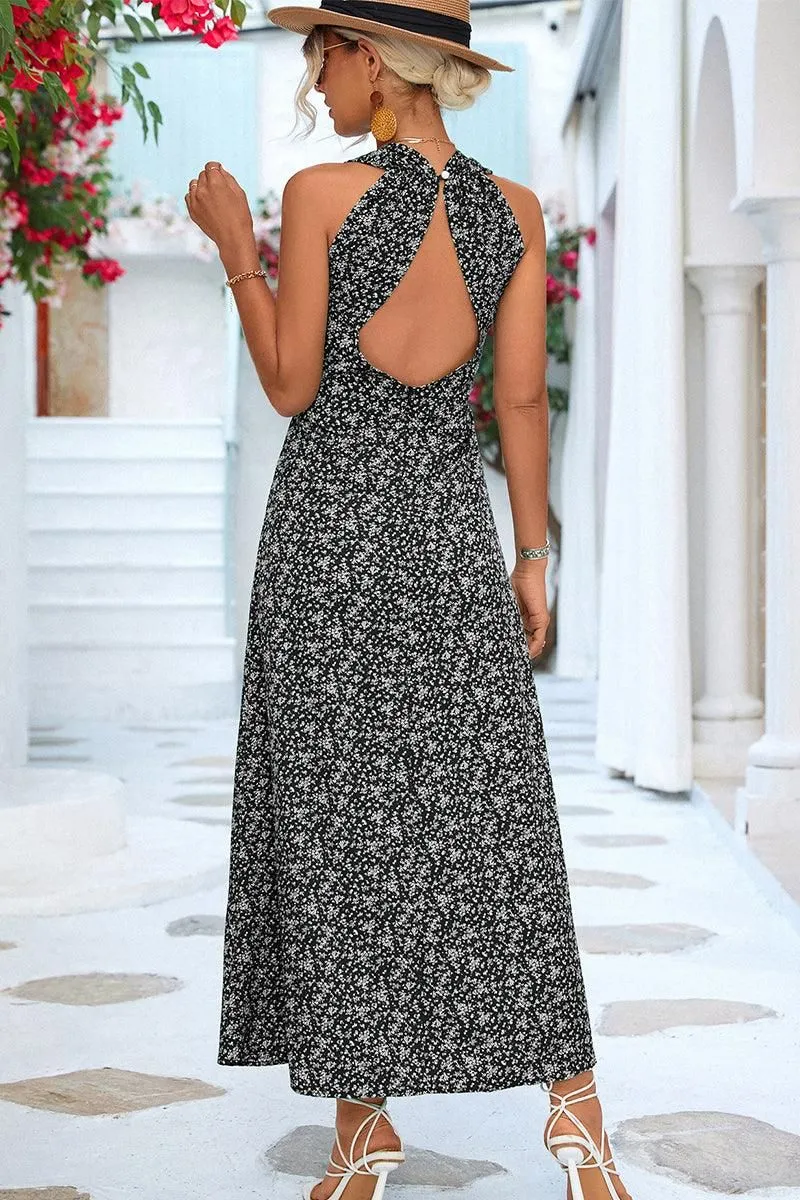 CUT OUT BACK DETAILED PATTERNED WOMEN DRESS