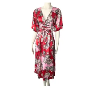 Cut-out Floral Midi Dress Red Pink SIZE 12