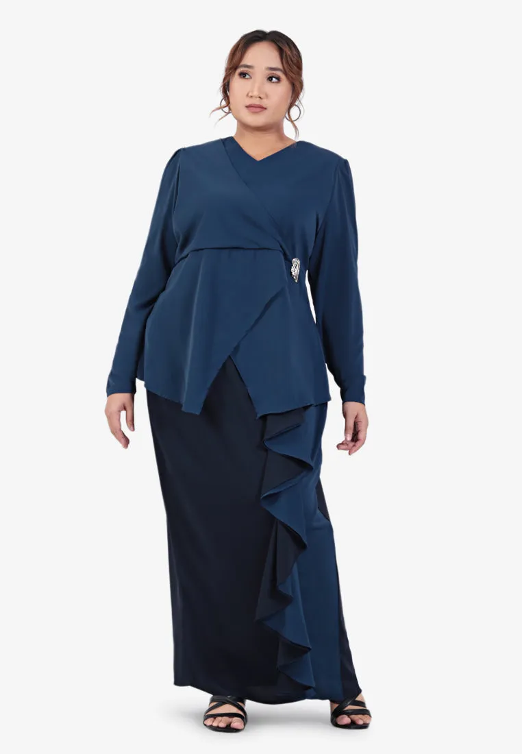 Dafiya Raya Dual Colour Kurung Set - Navy Blue