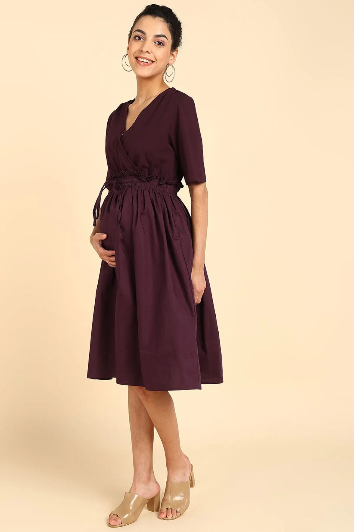 Deep Burgundy Jersey Poplin Zipless Maternity Dress