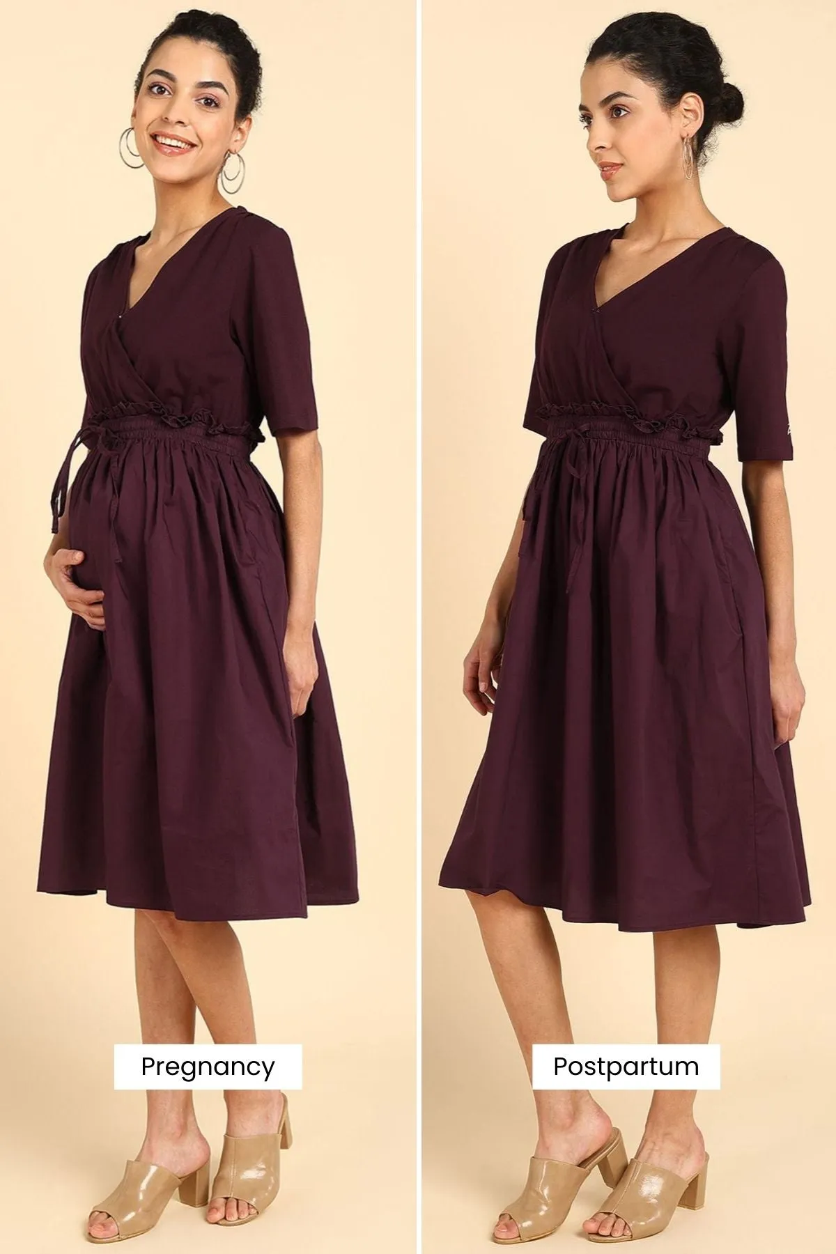 Deep Burgundy Jersey Poplin Zipless Maternity Dress