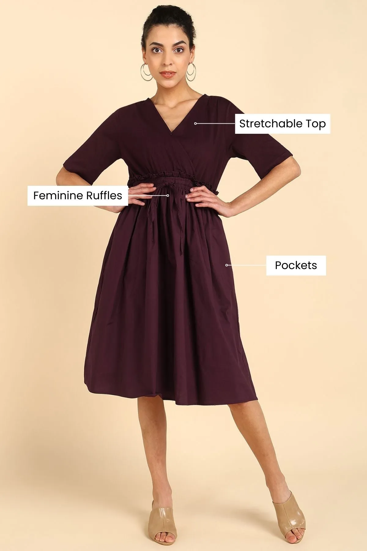 Deep Burgundy Jersey Poplin Zipless Maternity Dress