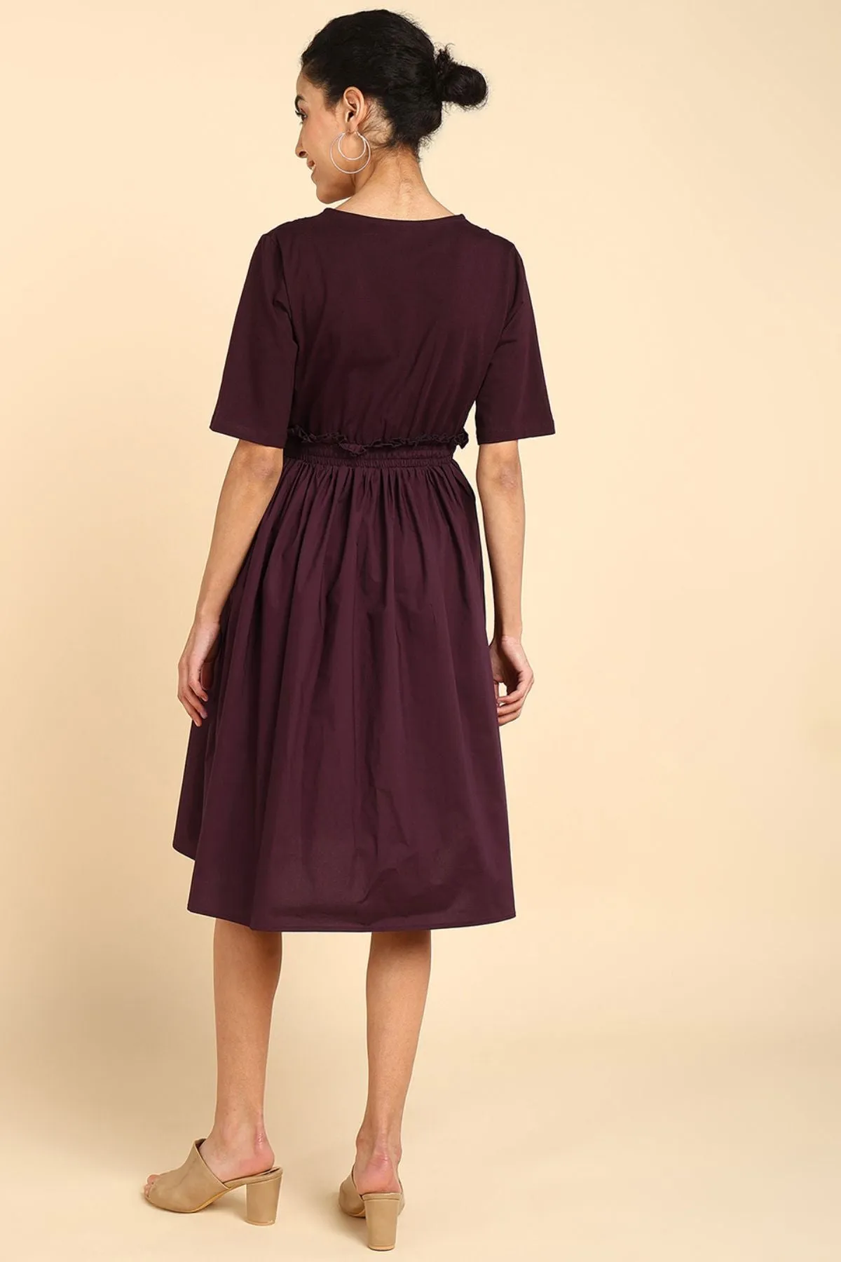 Deep Burgundy Jersey Poplin Zipless Maternity Dress