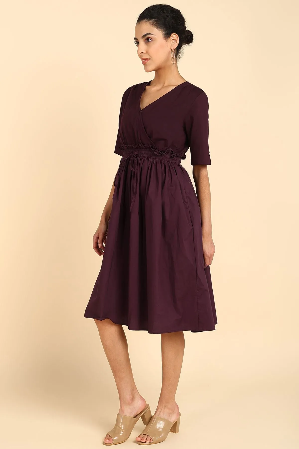 Deep Burgundy Jersey Poplin Zipless Maternity Dress