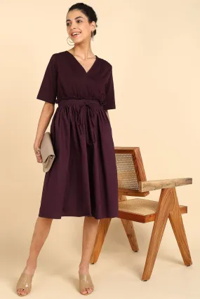 Deep Burgundy Jersey Poplin Zipless Maternity Dress