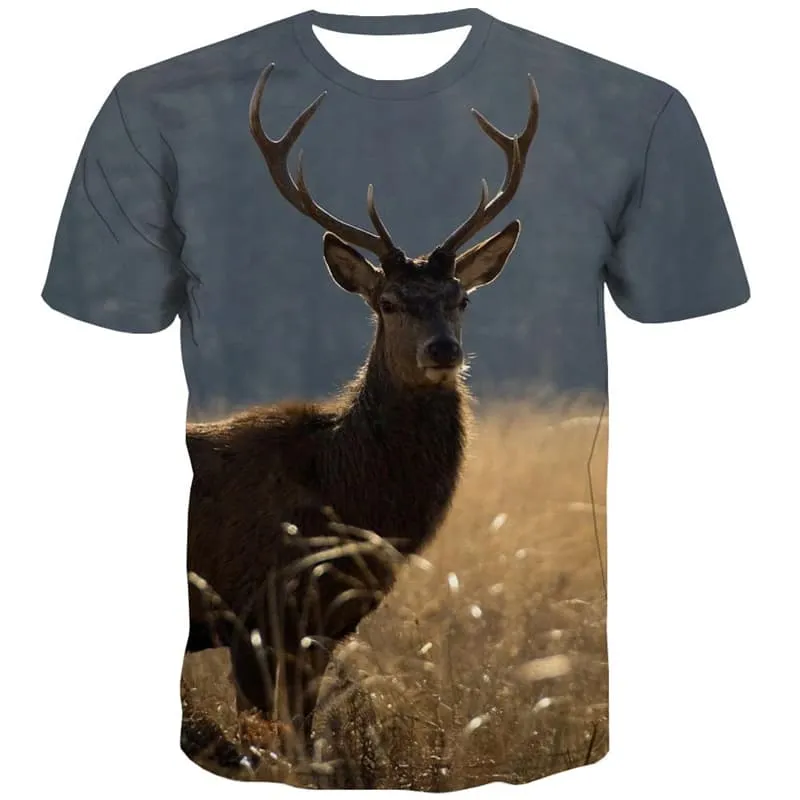 Deer T-shirt Men Animal T shirts Funny Harajuku Tshirt Anime Landscape Tshirt Printed