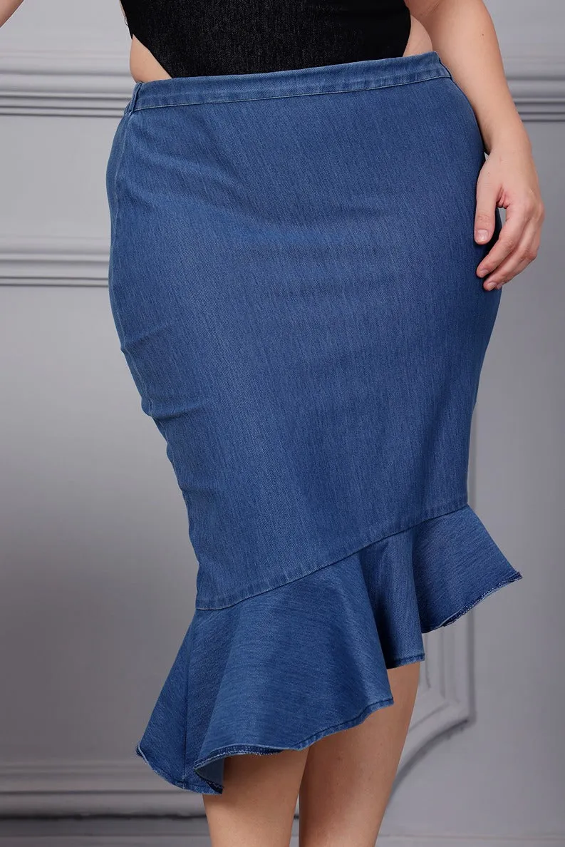 Denim Solid Asymmetric Skirt