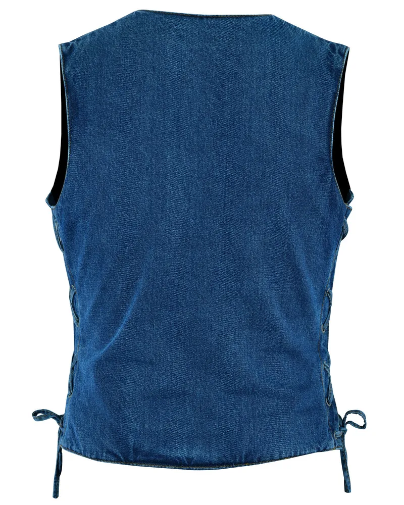 DM Women's Single Back Panel Concealed Carry Denim Vest - Blue