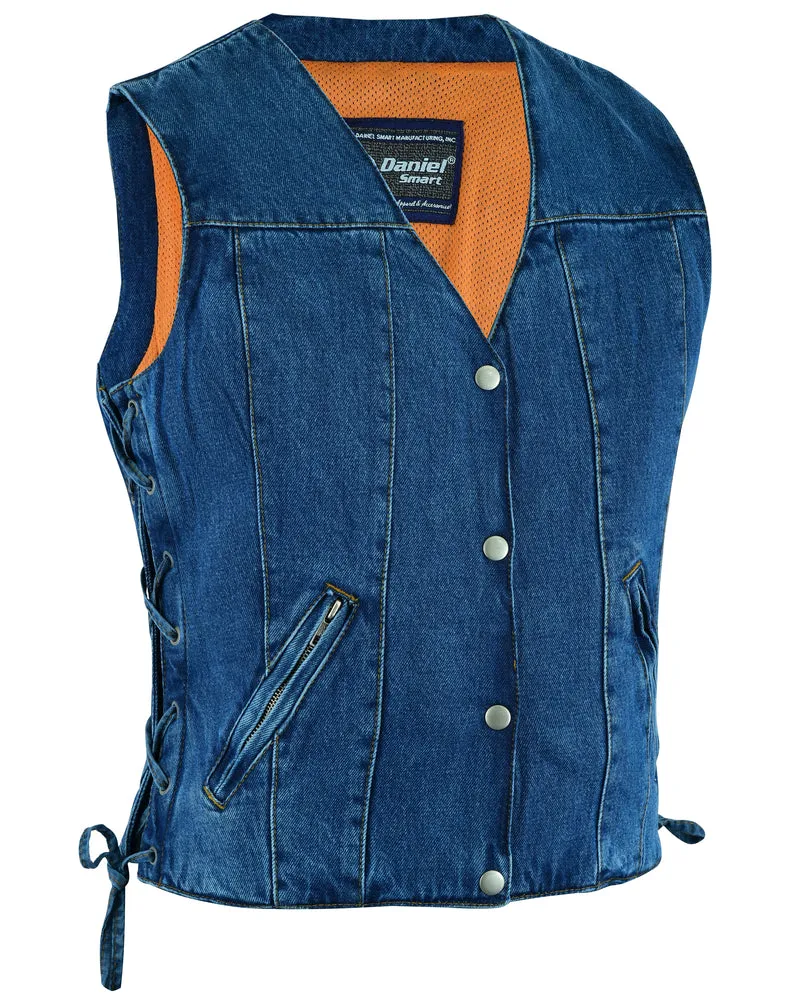 DM Women's Single Back Panel Concealed Carry Denim Vest - Blue