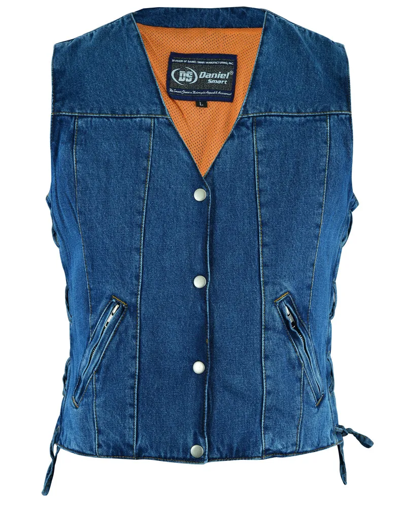 DM Women's Single Back Panel Concealed Carry Denim Vest - Blue