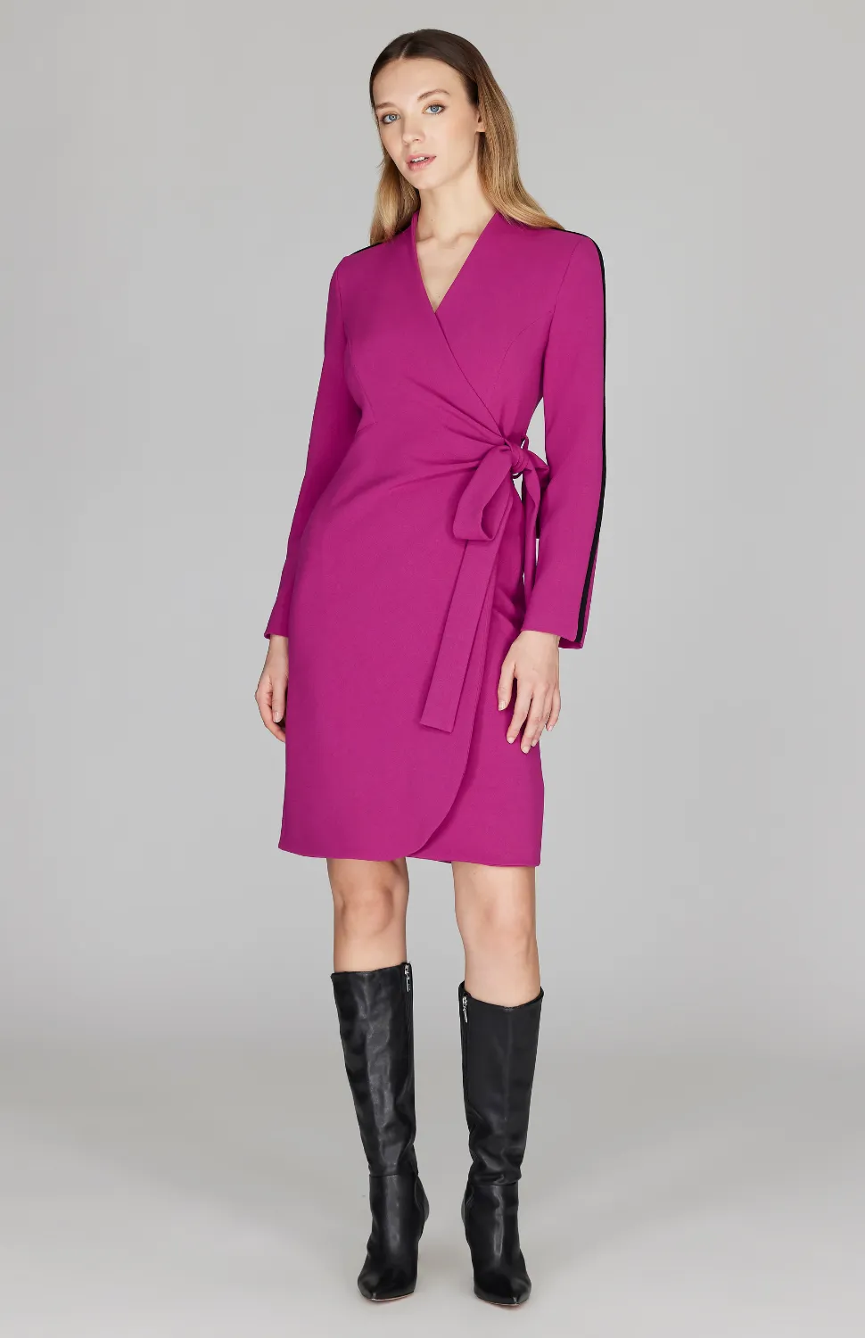 Double Face Wrap Dress w/ Contrast Bias