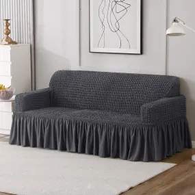 Elastic Stretchable Turkish Bubble Sofa Cover with Frill, Anchor Grey