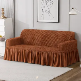 Elastic Stretchable Turkish Bubble Sofa Cover with Frill, Chocolate Brown