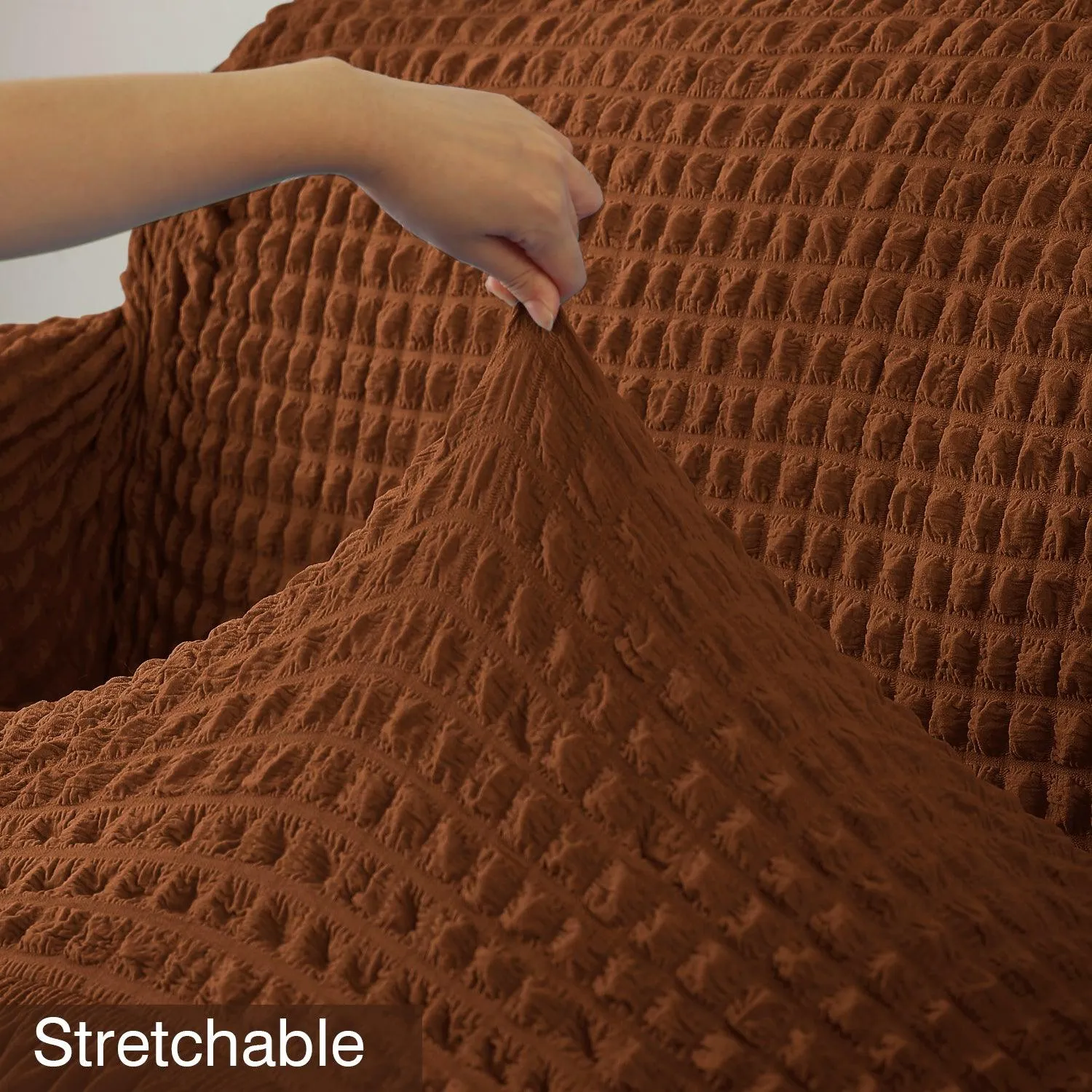 Elastic Stretchable Turkish Bubble Sofa Cover with Frill, Chocolate Brown