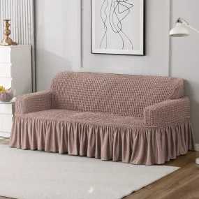 Elastic Stretchable Turkish Bubble Sofa Cover with Frill, Mocha