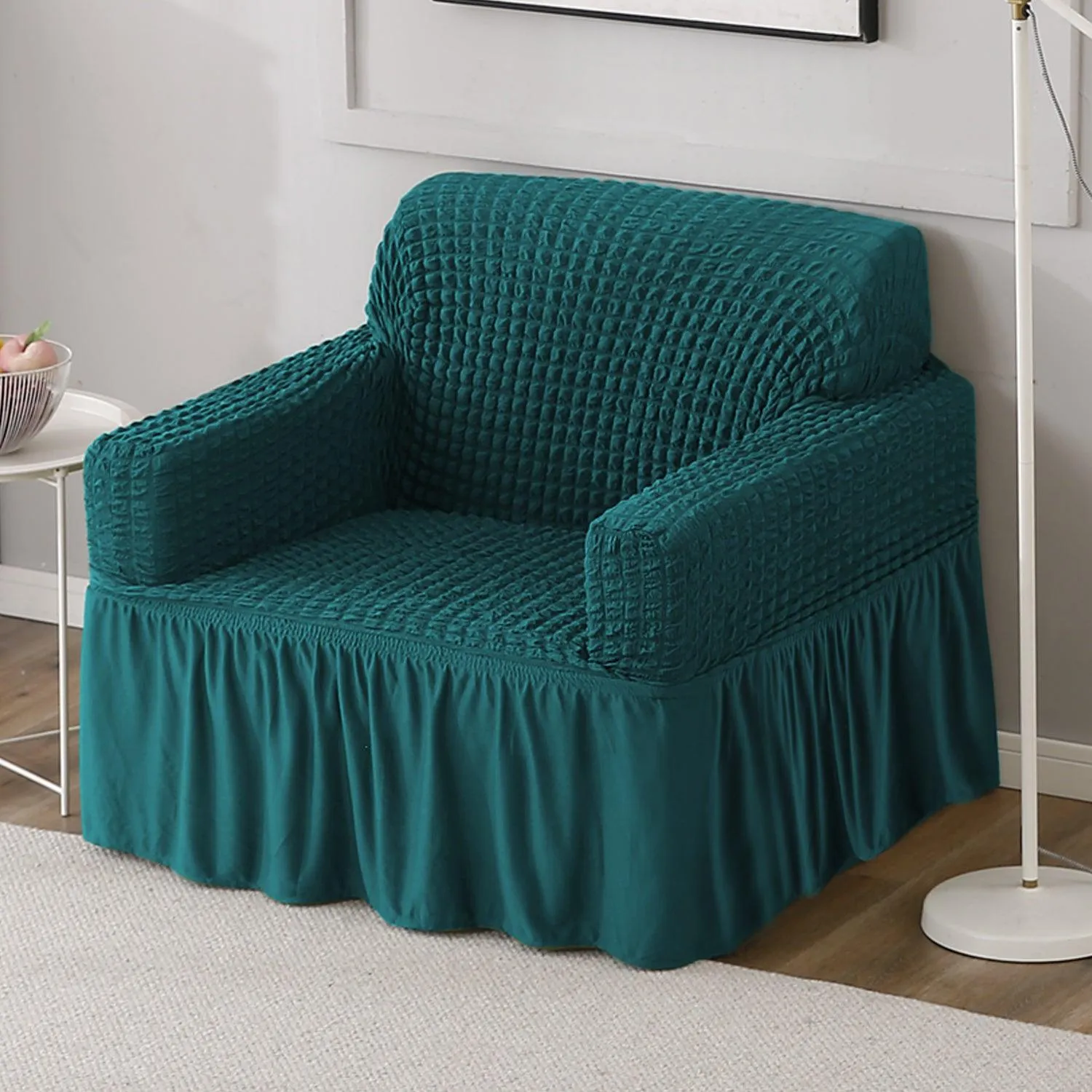 Elastic Stretchable Turkish Bubble Sofa Cover with Frill, Teal