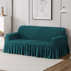 Elastic Stretchable Turkish Bubble Sofa Cover with Frill, Teal