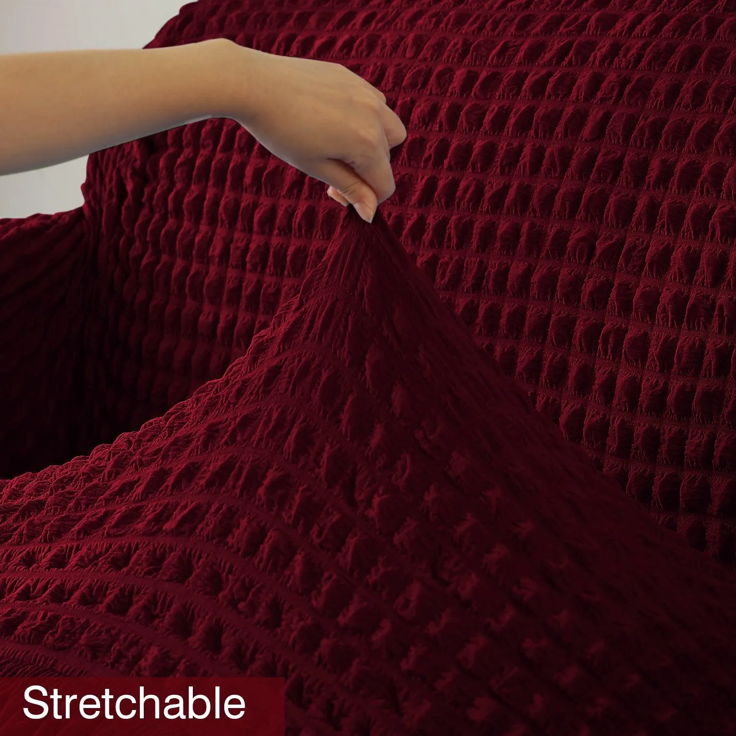 Elastic Stretchable Turkish Bubble Sofa Cover with Frill, Wine