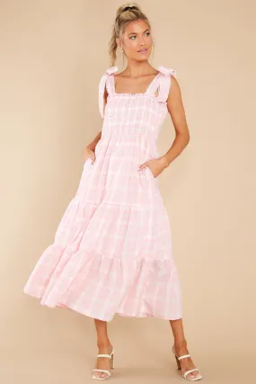 Elegant Darling Light Pink Gingham Cotton Maxi Dress