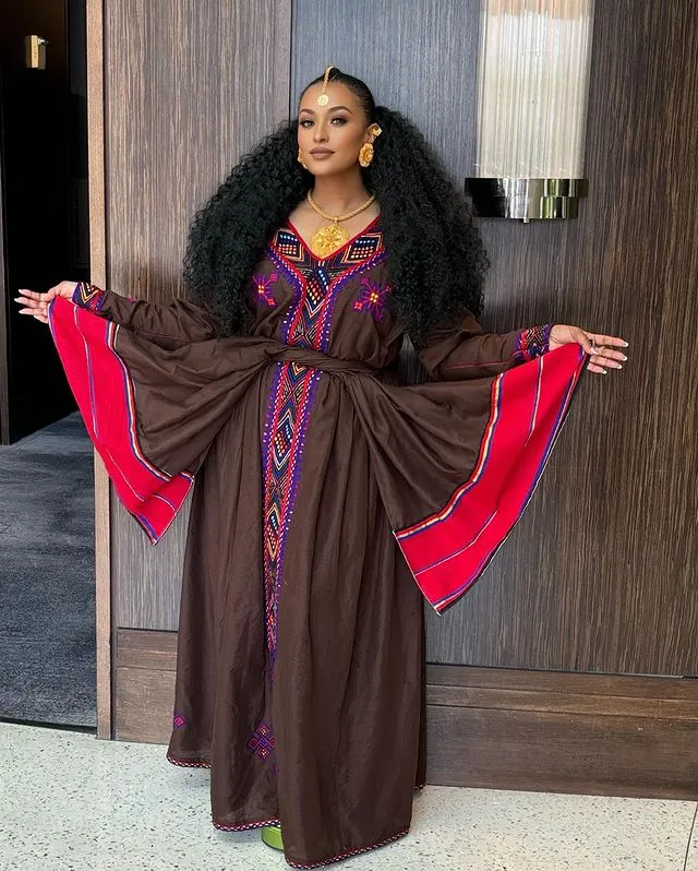 Elegant Ethiopian Traditional Dress Brown Habesha Dress Cultural Habesha Kemis