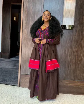 Elegant Ethiopian Traditional Dress Brown Habesha Dress Cultural Habesha Kemis