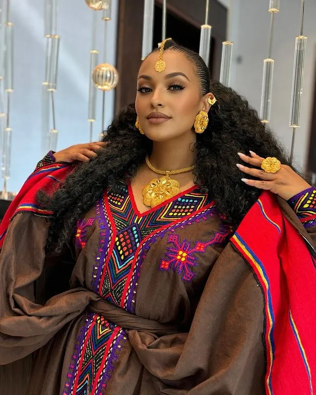 Elegant Ethiopian Traditional Dress Brown Habesha Dress Cultural Habesha Kemis