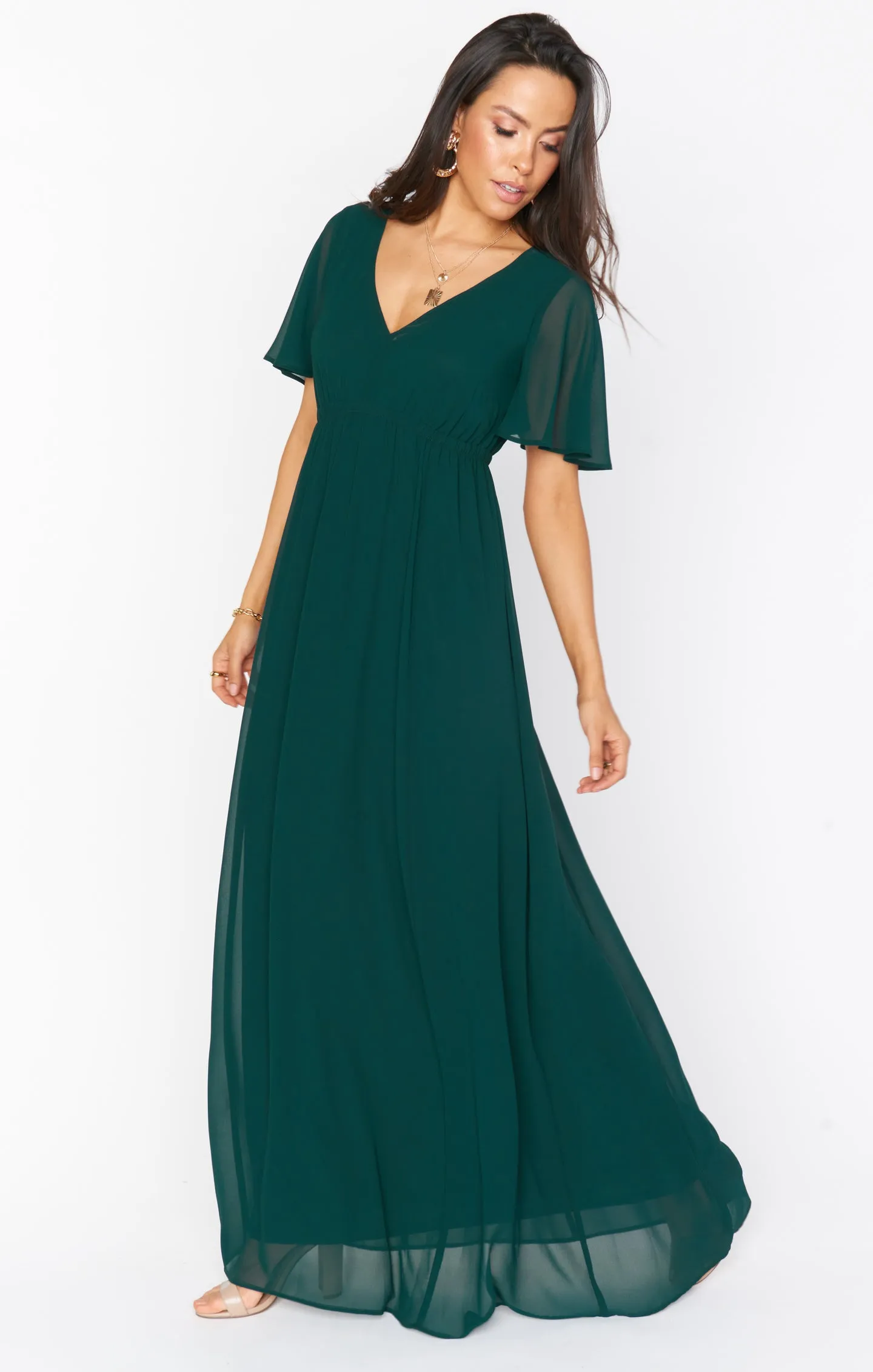 Emily Empire Maxi Dress ~ Emerald Chiffon