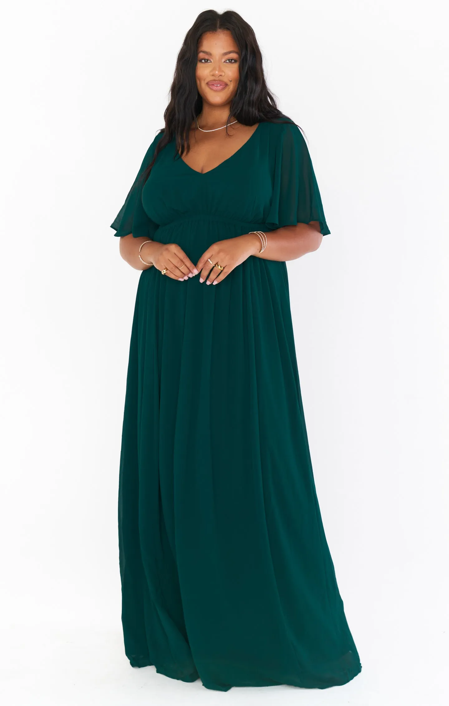 Emily Empire Maxi Dress ~ Emerald Chiffon