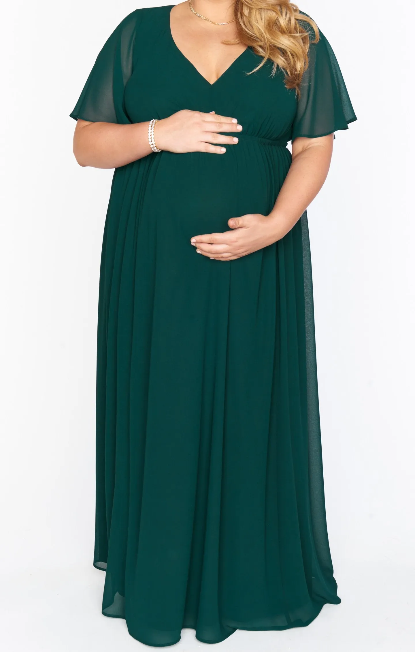 Emily Empire Maxi Dress ~ Emerald Chiffon