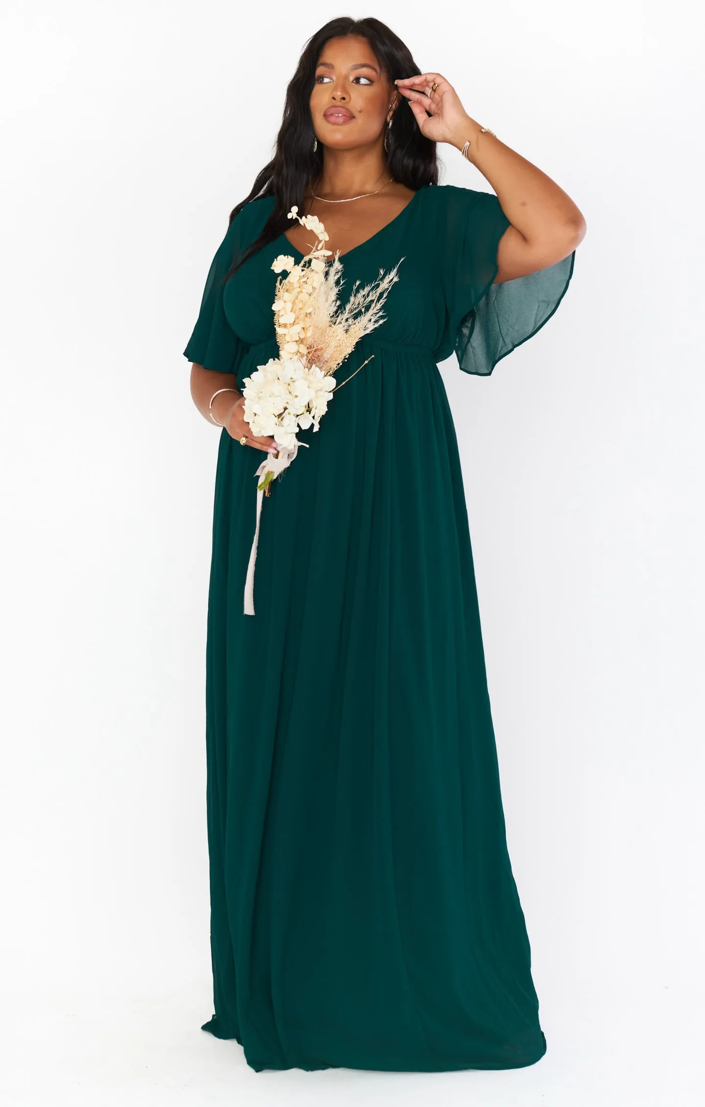 Emily Empire Maxi Dress ~ Emerald Chiffon