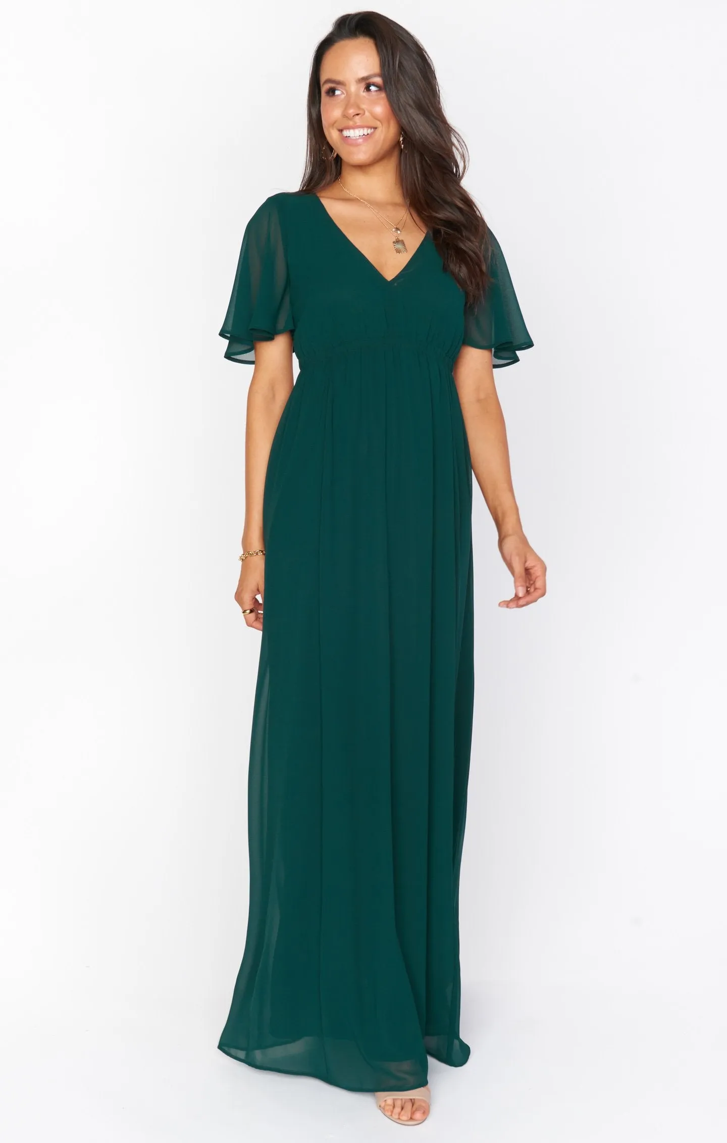 Emily Empire Maxi Dress ~ Emerald Chiffon