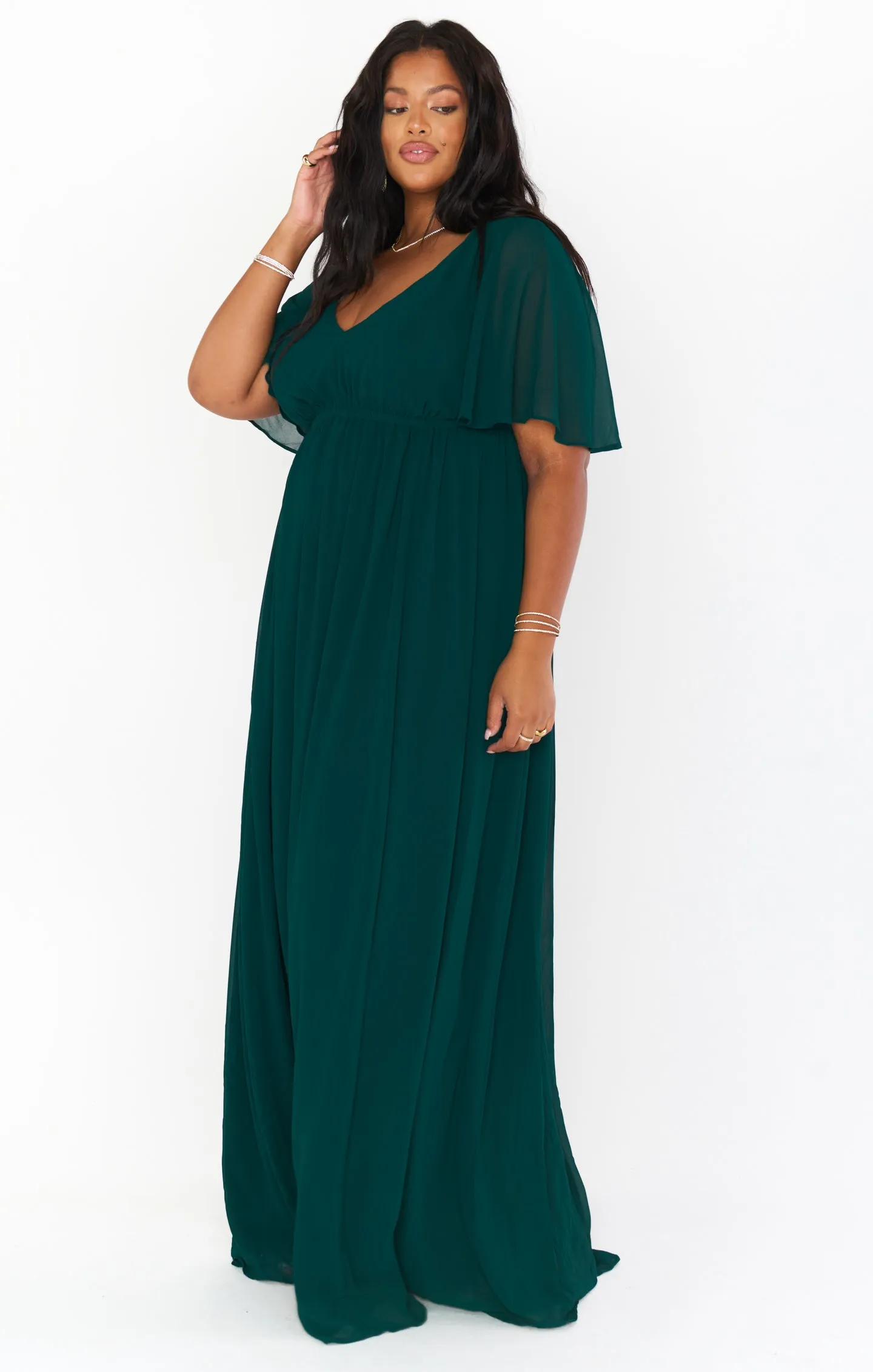 Emily Empire Maxi Dress ~ Emerald Chiffon