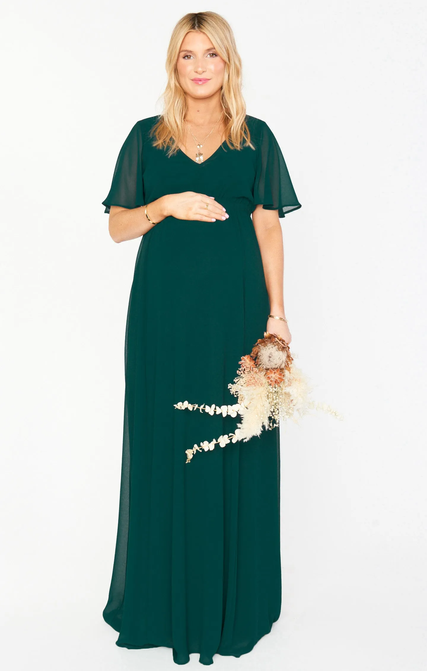 Emily Empire Maxi Dress ~ Emerald Chiffon