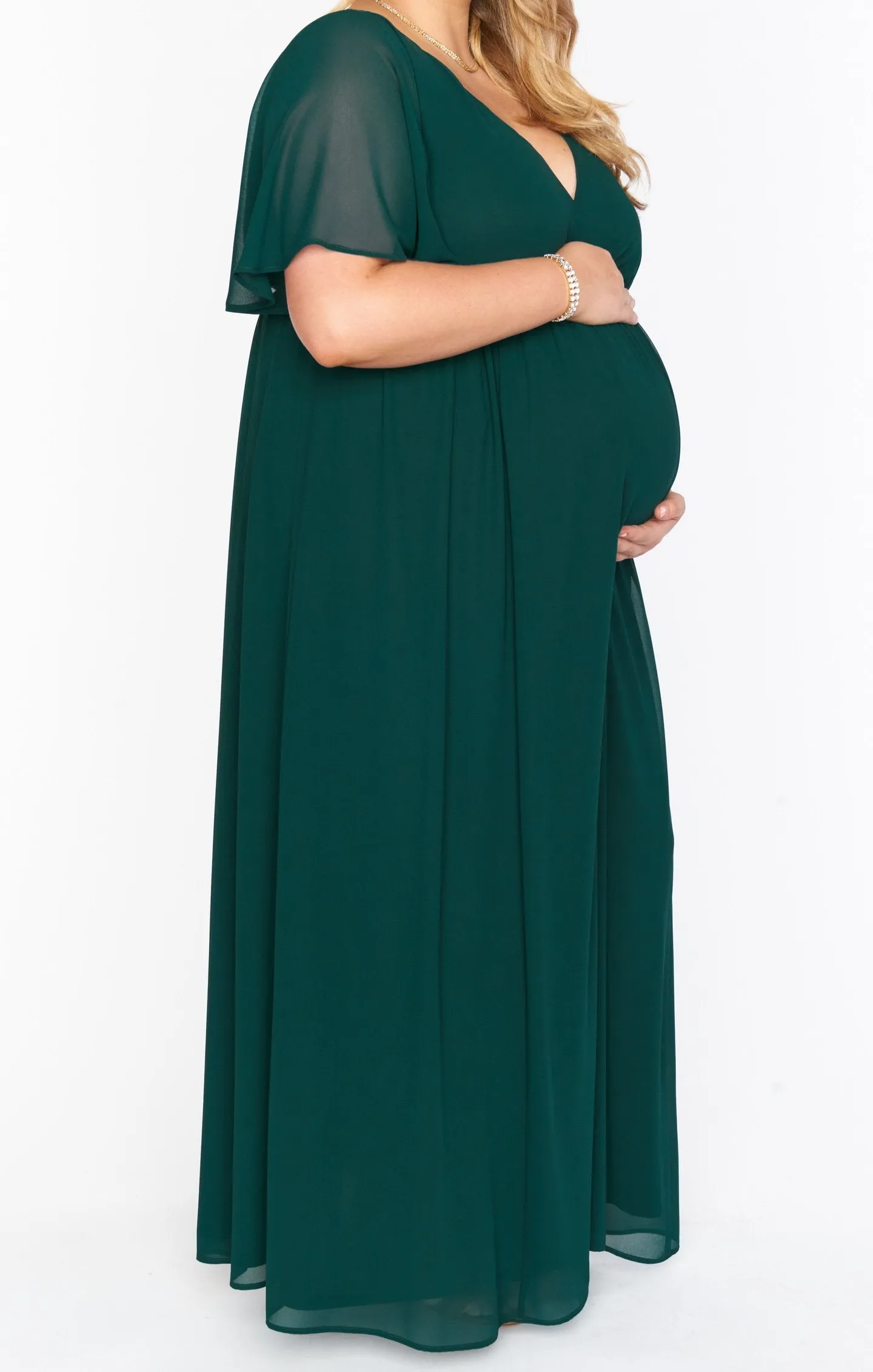 Emily Empire Maxi Dress ~ Emerald Chiffon